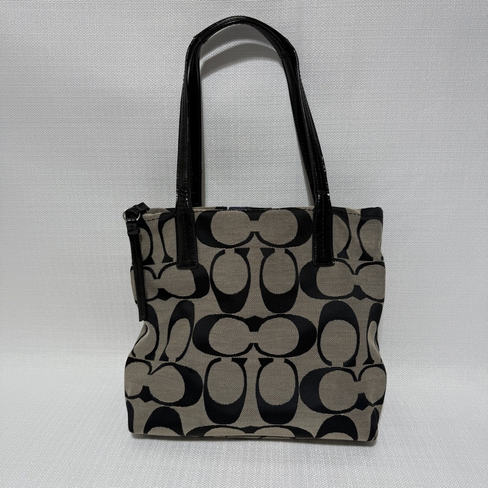 Coach Signature Shoulder Purse Tote Black Grey Bl… - image 5